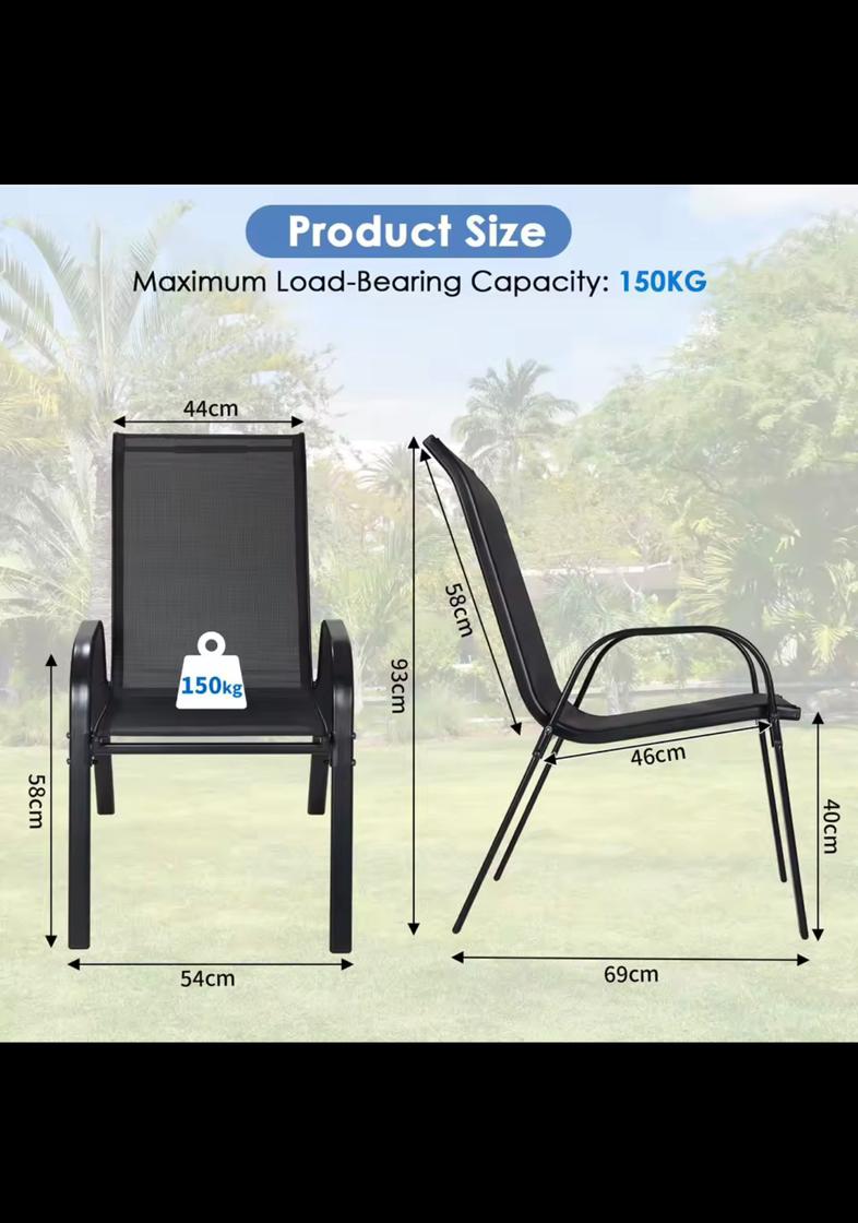 3 Piece Patio Set – Glass Top Table & Stackable Chairs