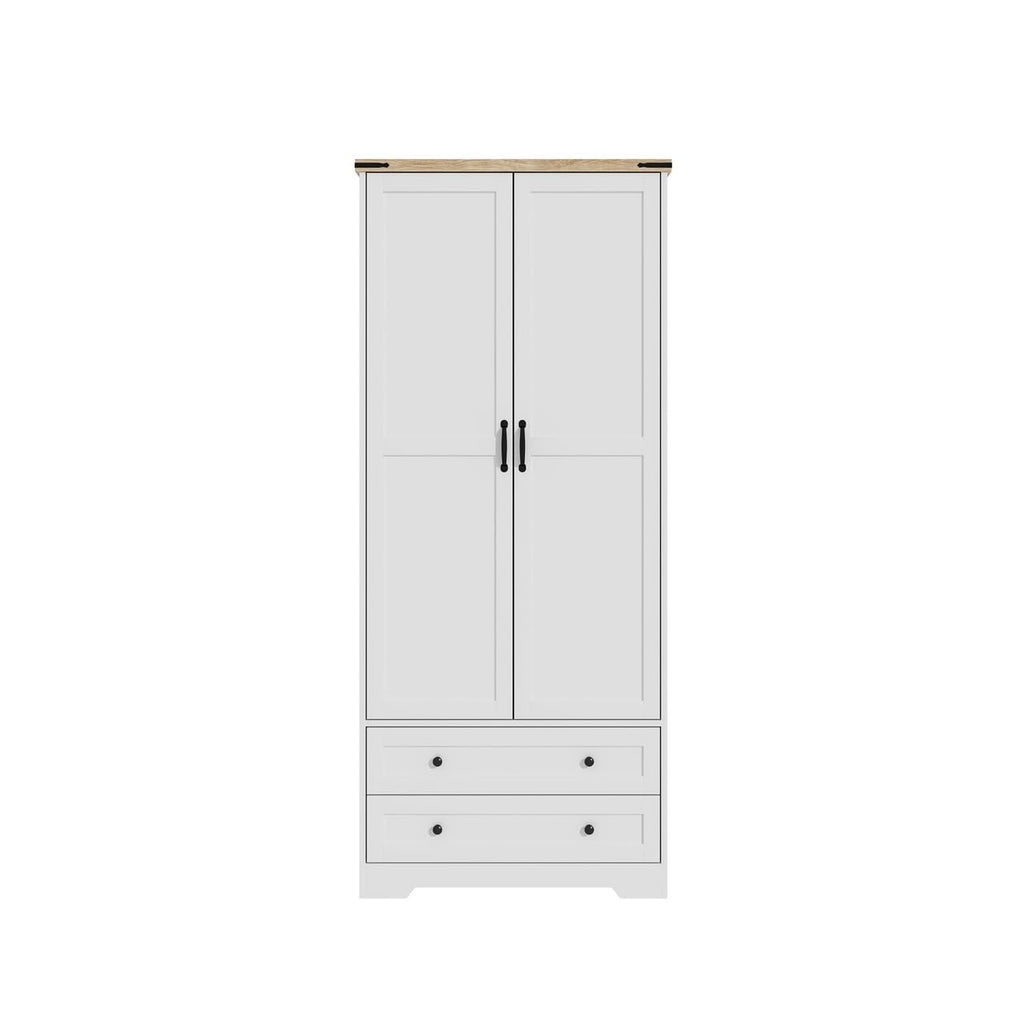 Shano Wardrobe with 3 Doors & 4 Drawers | White, Black, Grey & Oak
