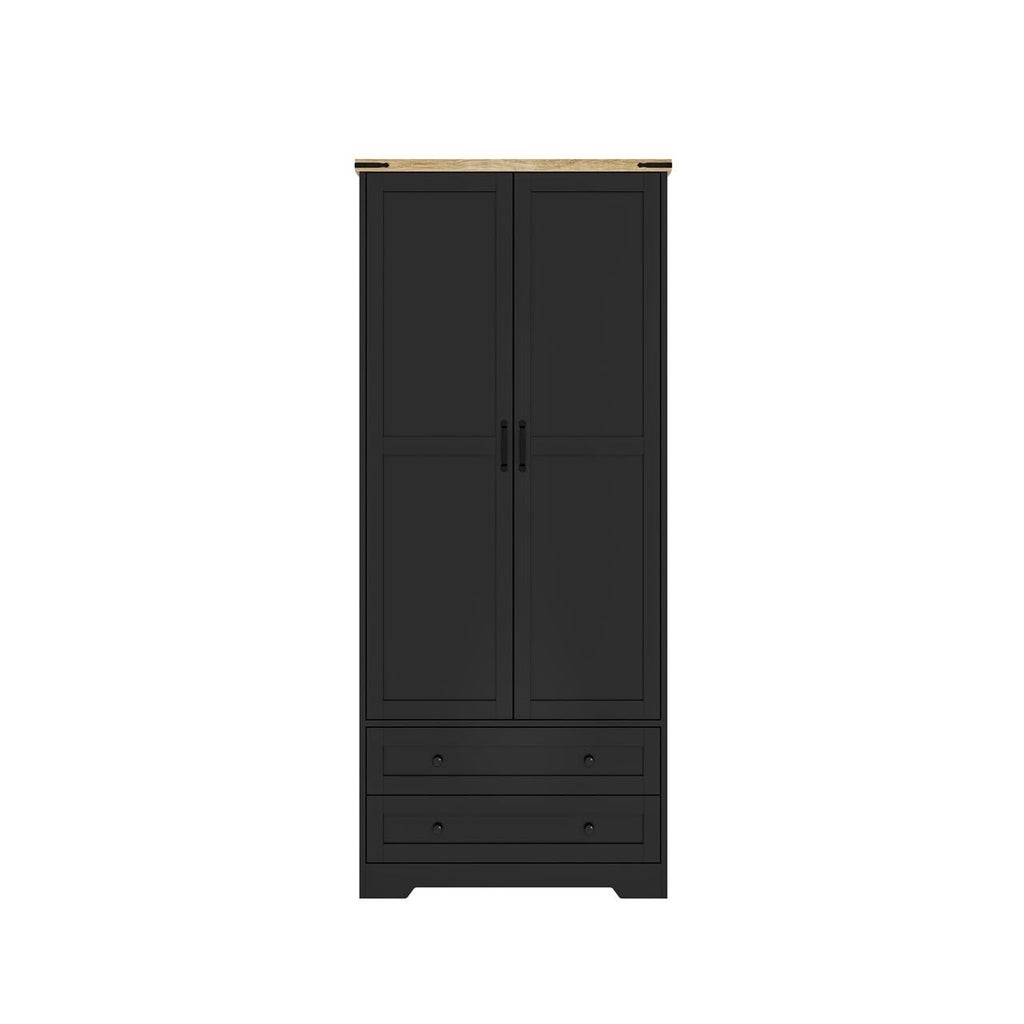 Shano Wardrobe with 3 Doors & 4 Drawers | White, Black, Grey & Oak