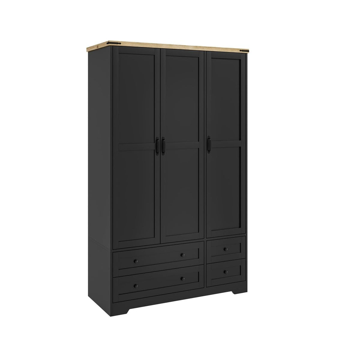 Shano Wardrobe with 3 Doors & 4 Drawers | White, Black, Grey & Oak
