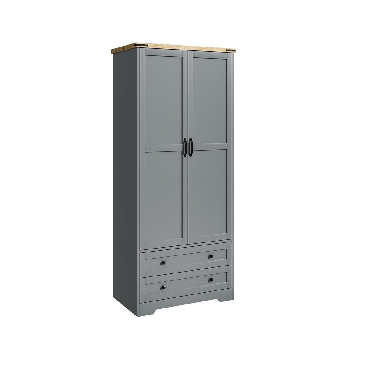 Shano Wardrobe with 3 Doors & 4 Drawers | White, Black, Grey & Oak