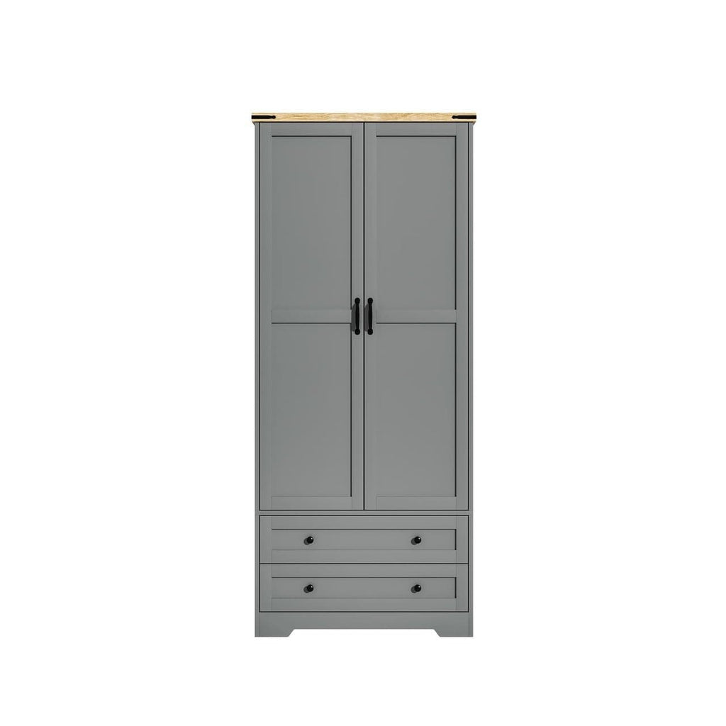 Shano Wardrobe with 3 Doors & 4 Drawers | White, Black, Grey & Oak