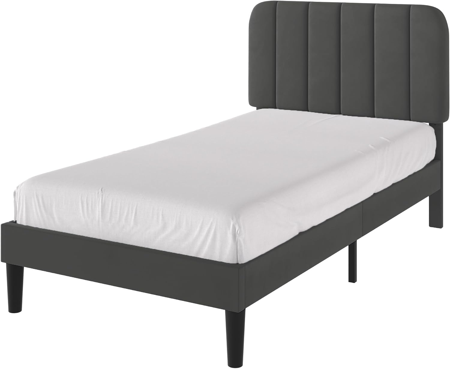 Double Bed Frame with 4 Storage Drawers | Velvet Upholstered Headboard | Wooden Slats | Beige & Grey