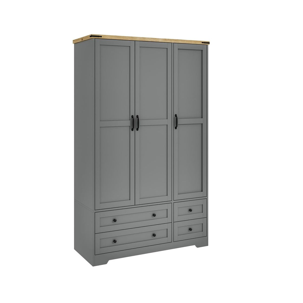 Shano Wardrobe with 3 Doors & 4 Drawers | White, Black, Grey & Oak