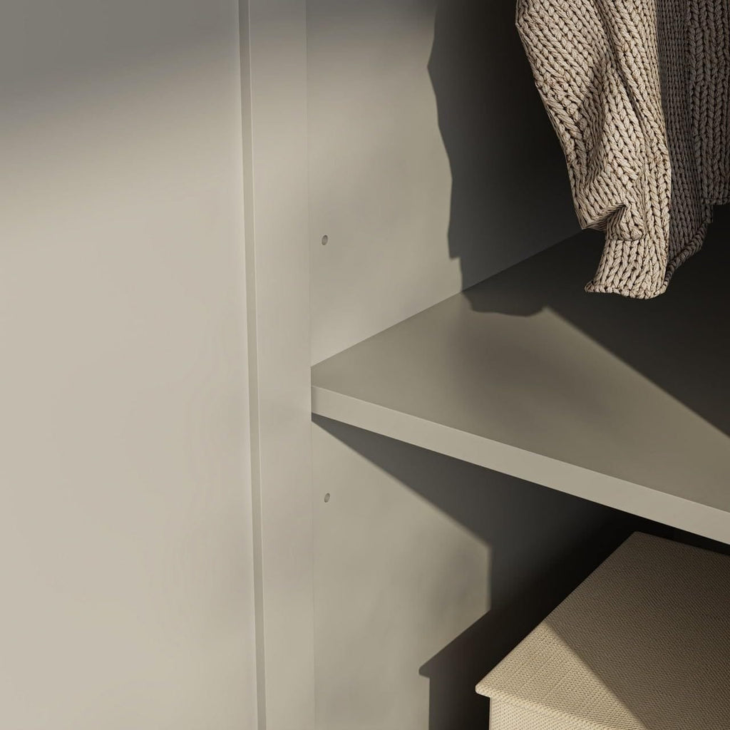 Shano Wardrobe with 3 Doors & 4 Drawers | White, Black, Grey & Oak
