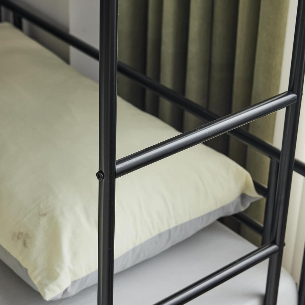 Heavy Duty Metal Bunk Bed Single over Single | Full-Length Guardrails | Optional Storage Drawers | Black & White