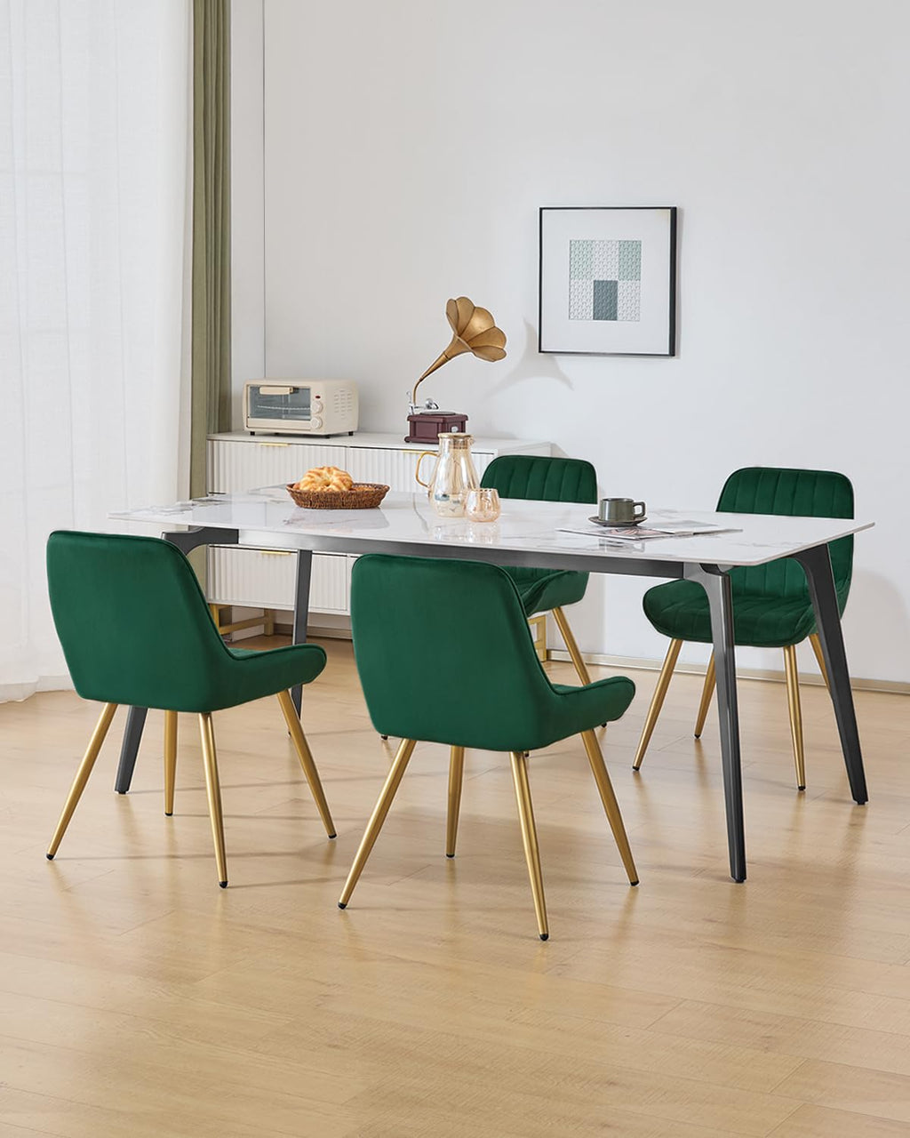 Shano Lestarain Dining Chairs Set of 4 | Velvet & Faux Leather | Ergonomic | 150kg Capacity