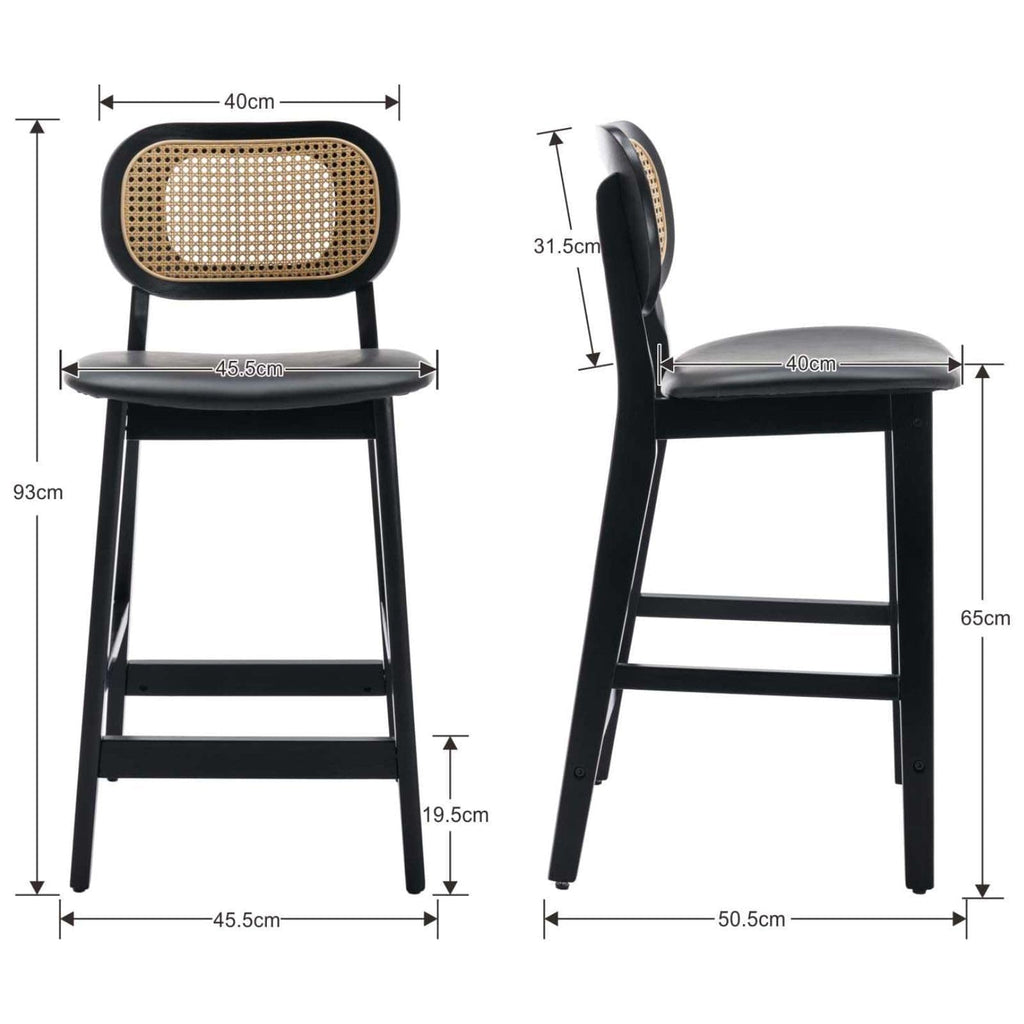 Shano Bar Stools Set of 2 | Rattan Backrest | Adjustable Height | PU Cushion | 4 Colours