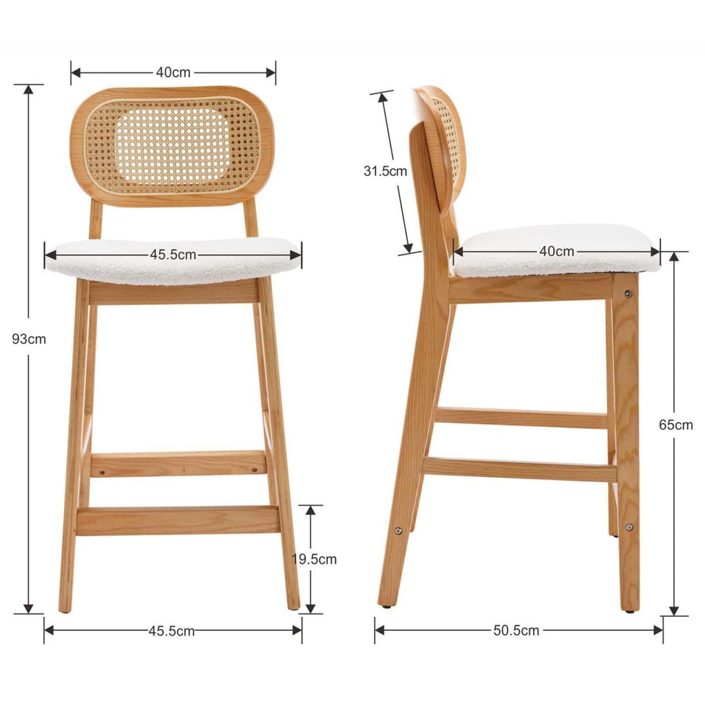 Shano Bar Stools Set of 2 | Rattan Backrest | Adjustable Height | PU Cushion | 4 Colours