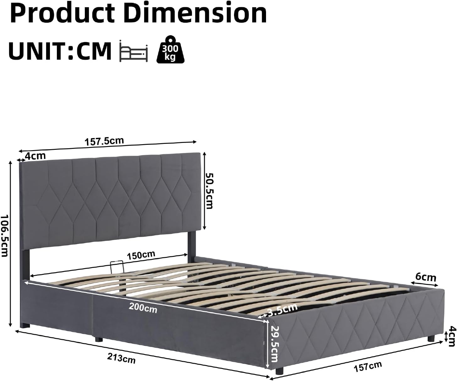Velvet Ottoman Storage Bed with Wingback Headboard | Hydraulic Lift | 300kg Capacity | Double & King | Grey & Cream
