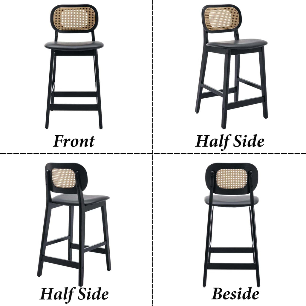 Shano Bar Stools Set of 2 | Rattan Backrest | Adjustable Height | PU Cushion | 4 Colours