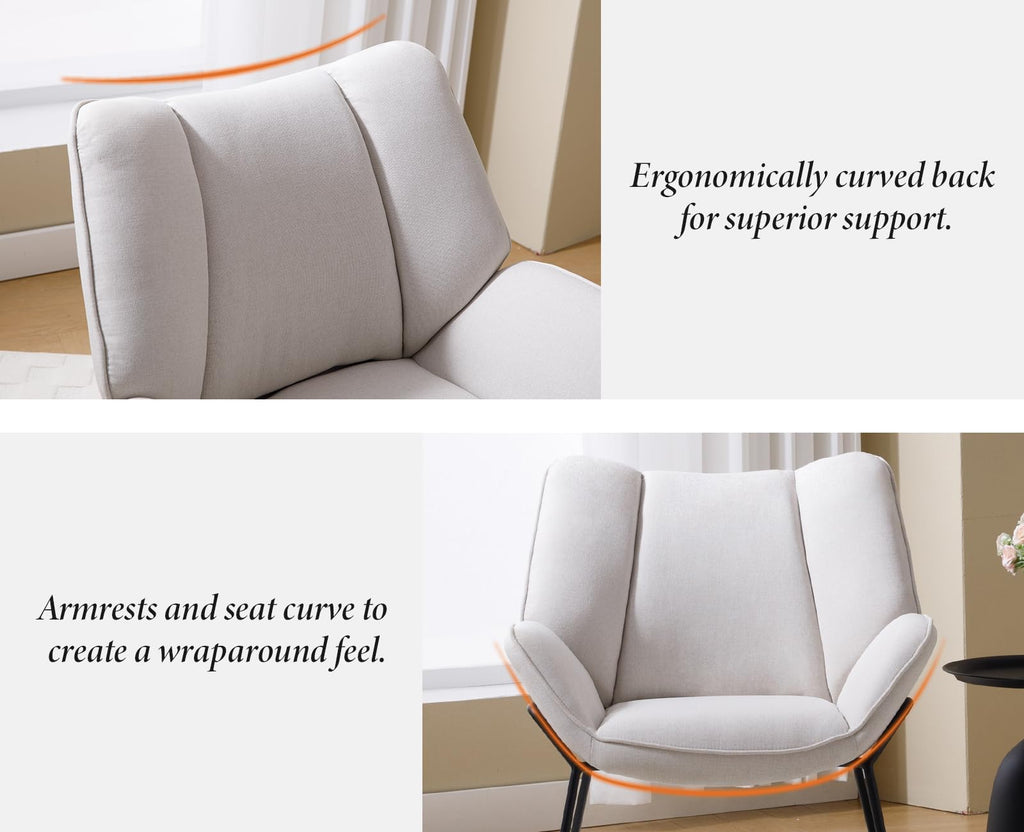 Shano Linen Accent Armchair | Quilted Upholstery | Black Sled Legs | 136kg | 6 Colours