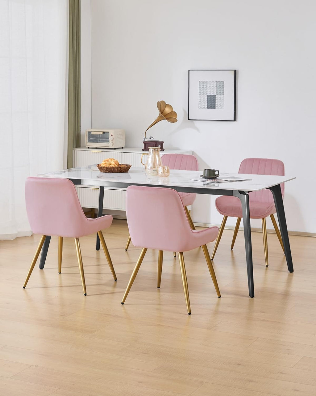 Shano Lestarain Dining Chairs Set of 4 | Velvet & Faux Leather | Ergonomic | 150kg Capacity