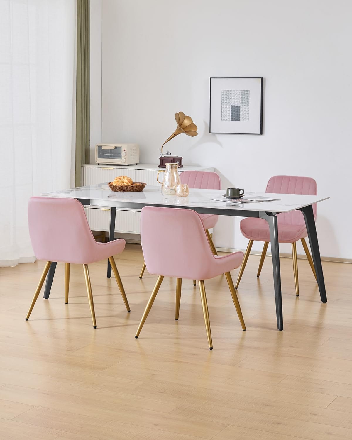 Shano Lestarain Dining Chairs Set of 4 | Velvet & Faux Leather | Ergonomic | 150kg Capacity
