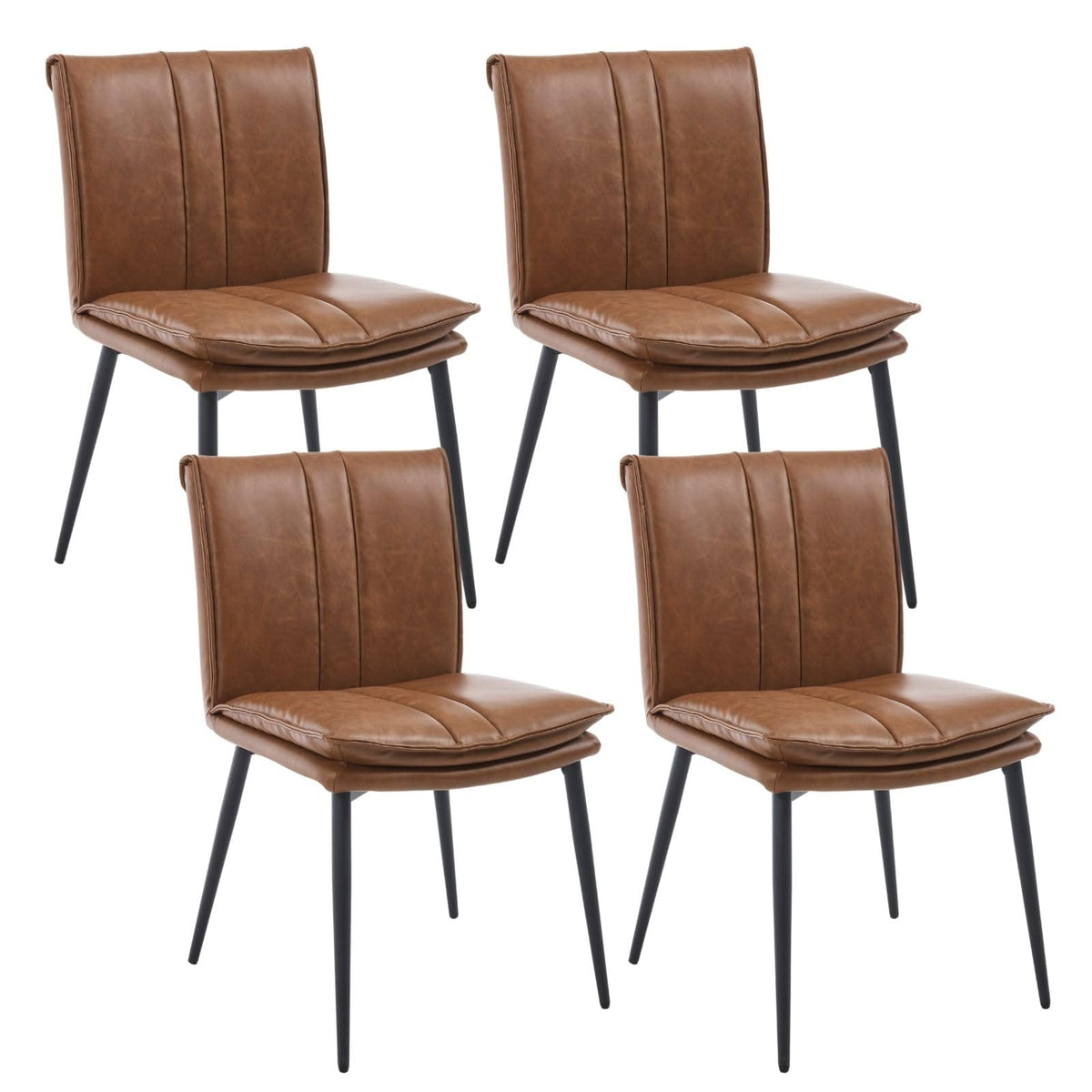 Shano chairus Retro PU Leather Dining Chairs | Double-Layer Cushion | Metal Legs | Set of 2 or 4