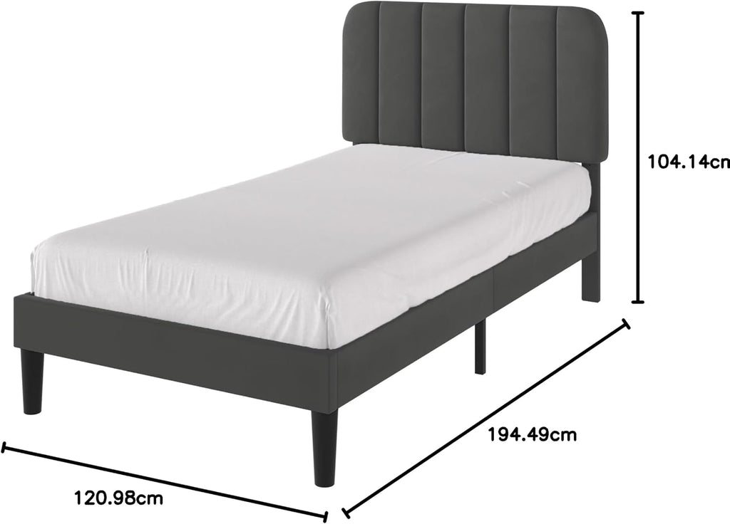 Double Bed Frame with 4 Storage Drawers | Velvet Upholstered Headboard | Wooden Slats | Beige & Grey