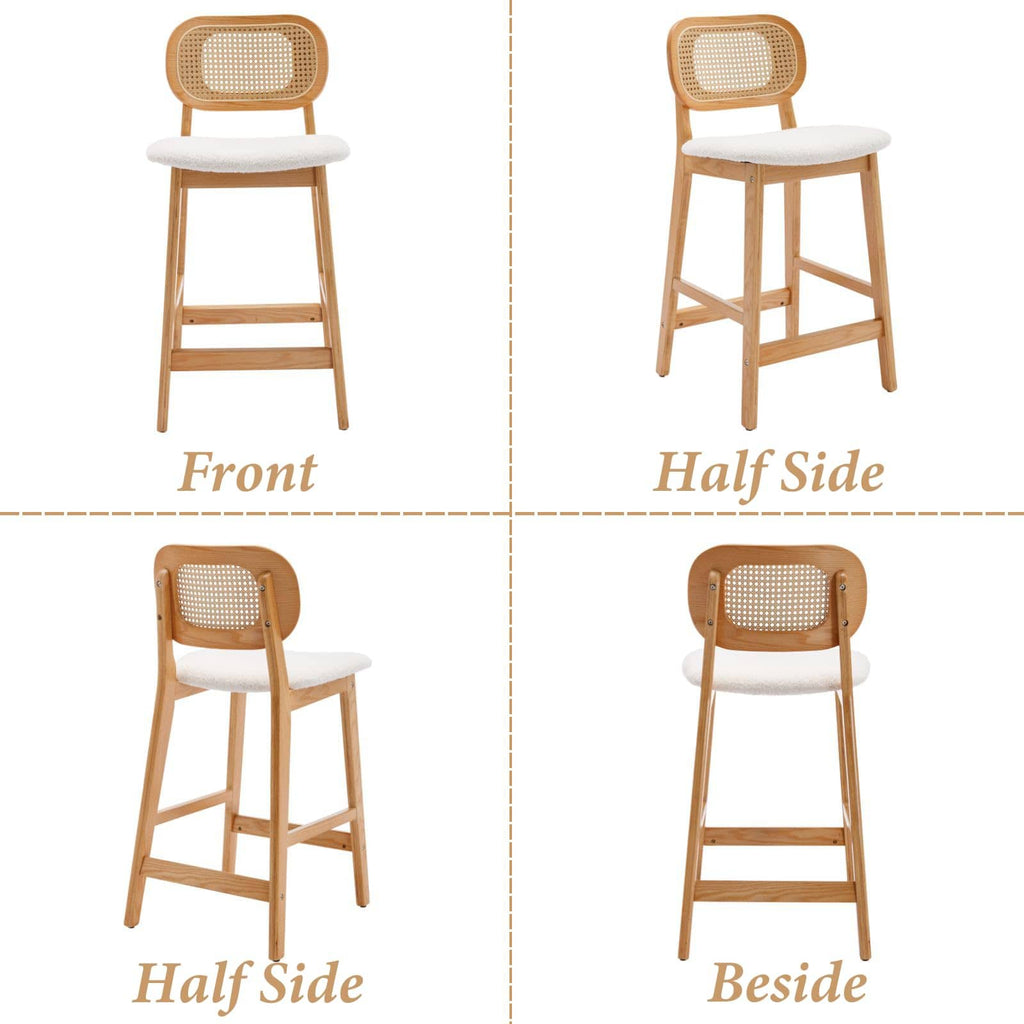 Shano Bar Stools Set of 2 | Rattan Backrest | Adjustable Height | PU Cushion | 4 Colours