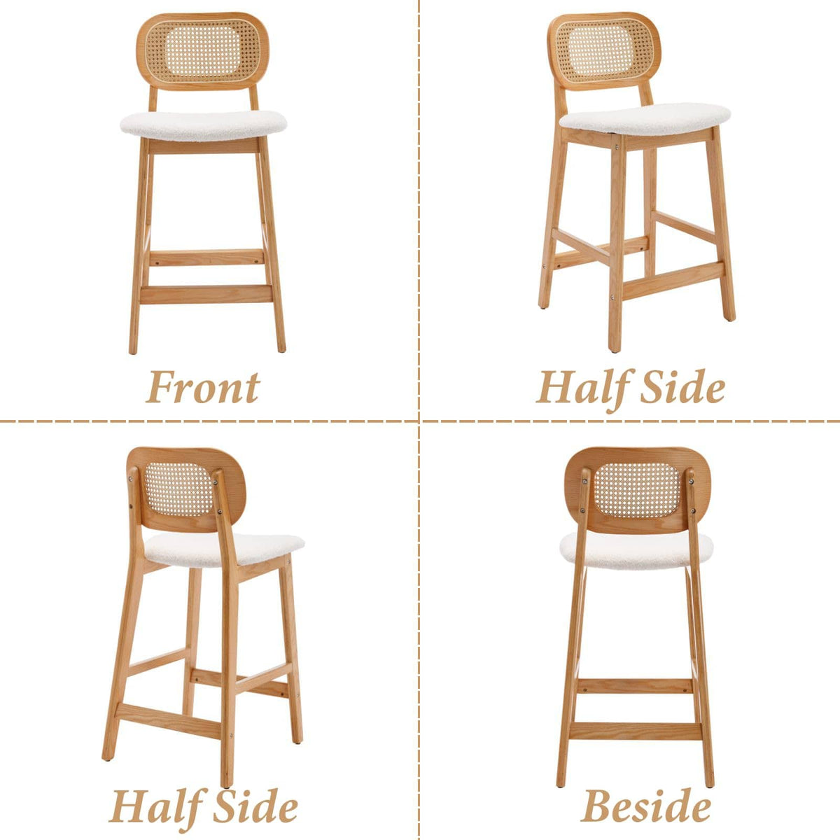Shano Bar Stools Set of 2 | Rattan Backrest | Adjustable Height | PU Cushion | 4 Colours