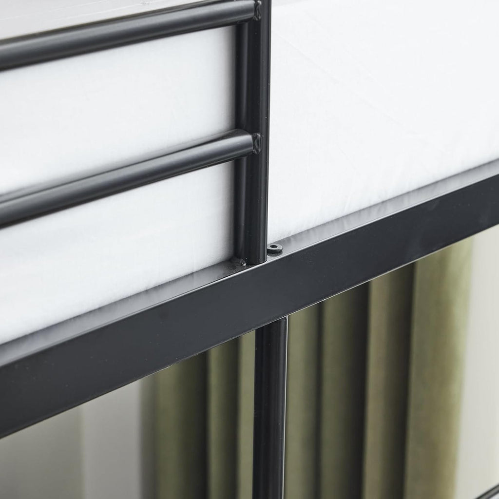 Heavy Duty Metal Bunk Bed Single over Single | Full-Length Guardrails | Optional Storage Drawers | Black & White