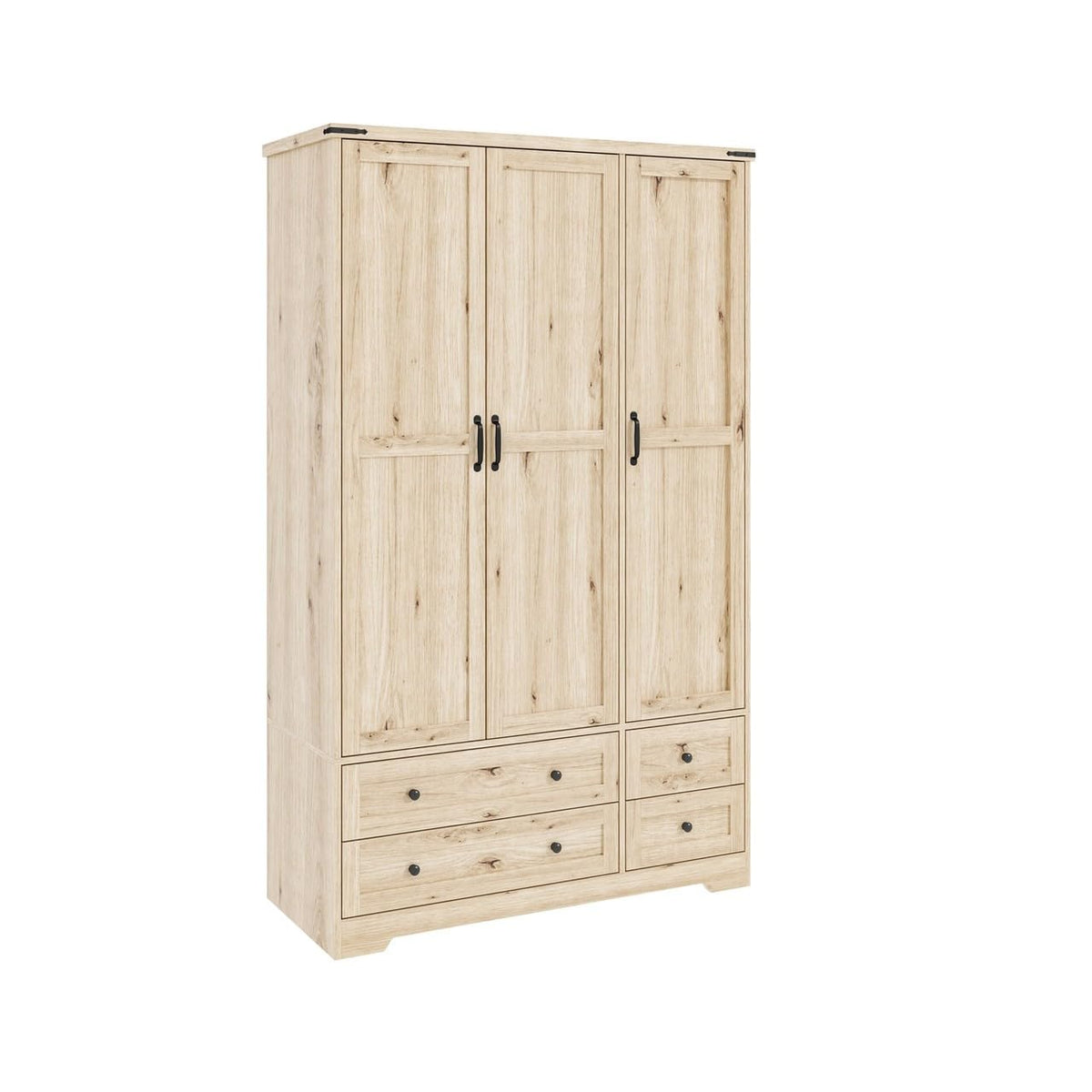 Shano Wardrobe with 3 Doors & 4 Drawers | White, Black, Grey & Oak