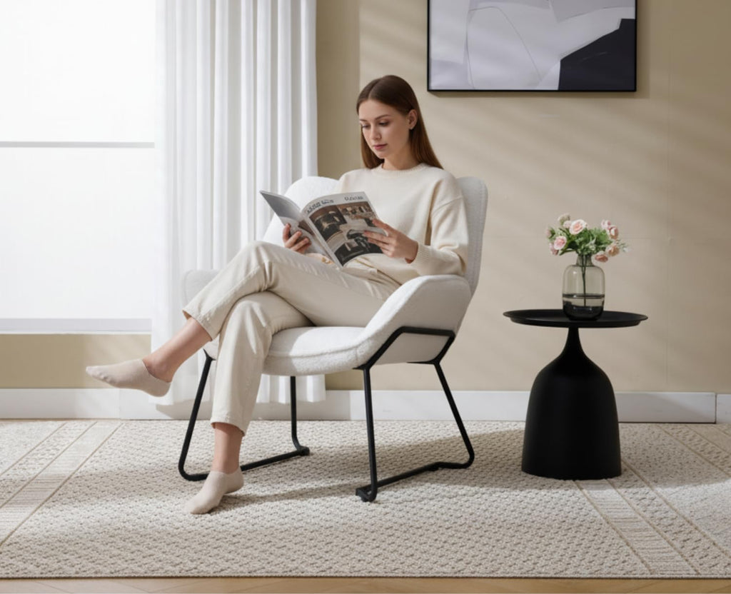Shano Linen Accent Armchair | Quilted Upholstery | Black Sled Legs | 136kg | 6 Colours