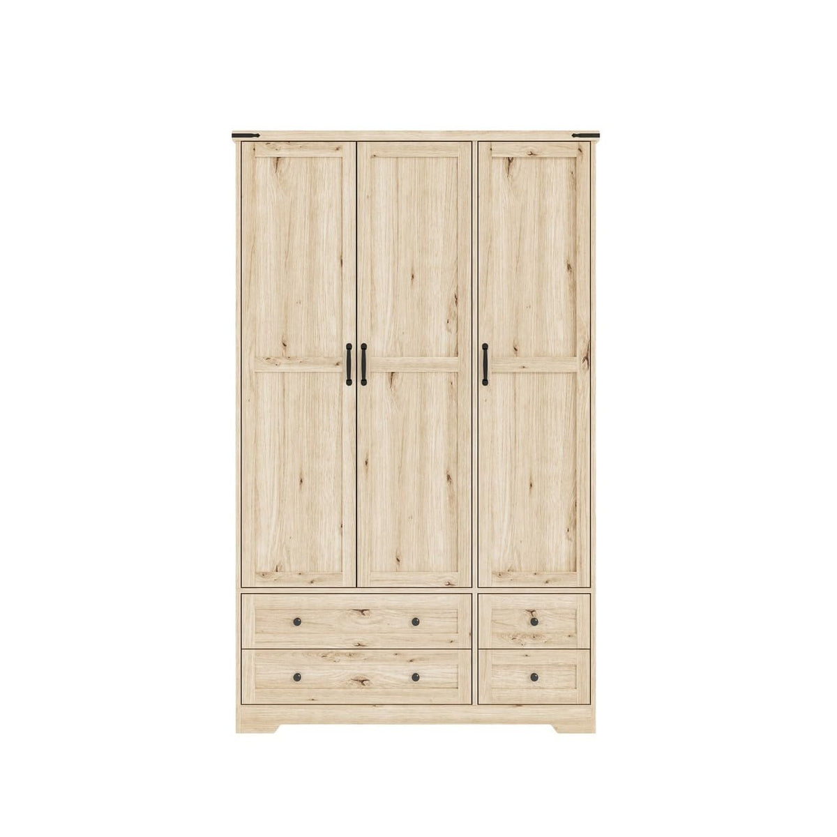 Shano Wardrobe with 3 Doors & 4 Drawers | White, Black, Grey & Oak