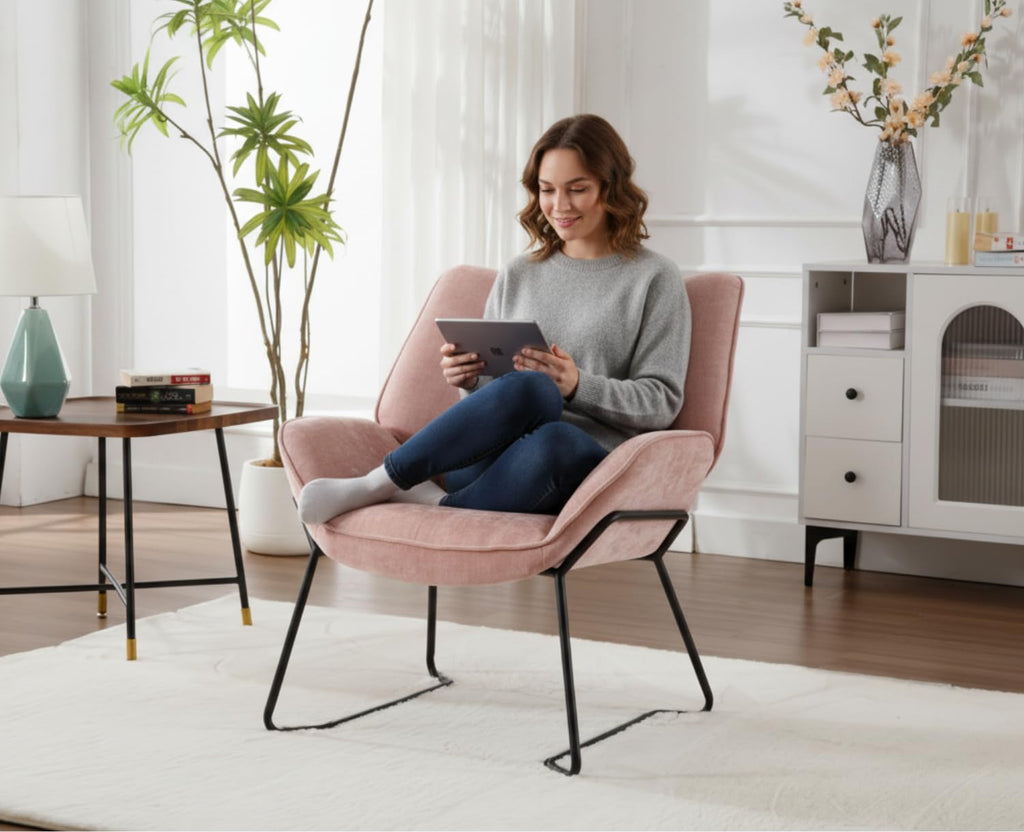 Shano Linen Accent Armchair | Quilted Upholstery | Black Sled Legs | 136kg | 6 Colours