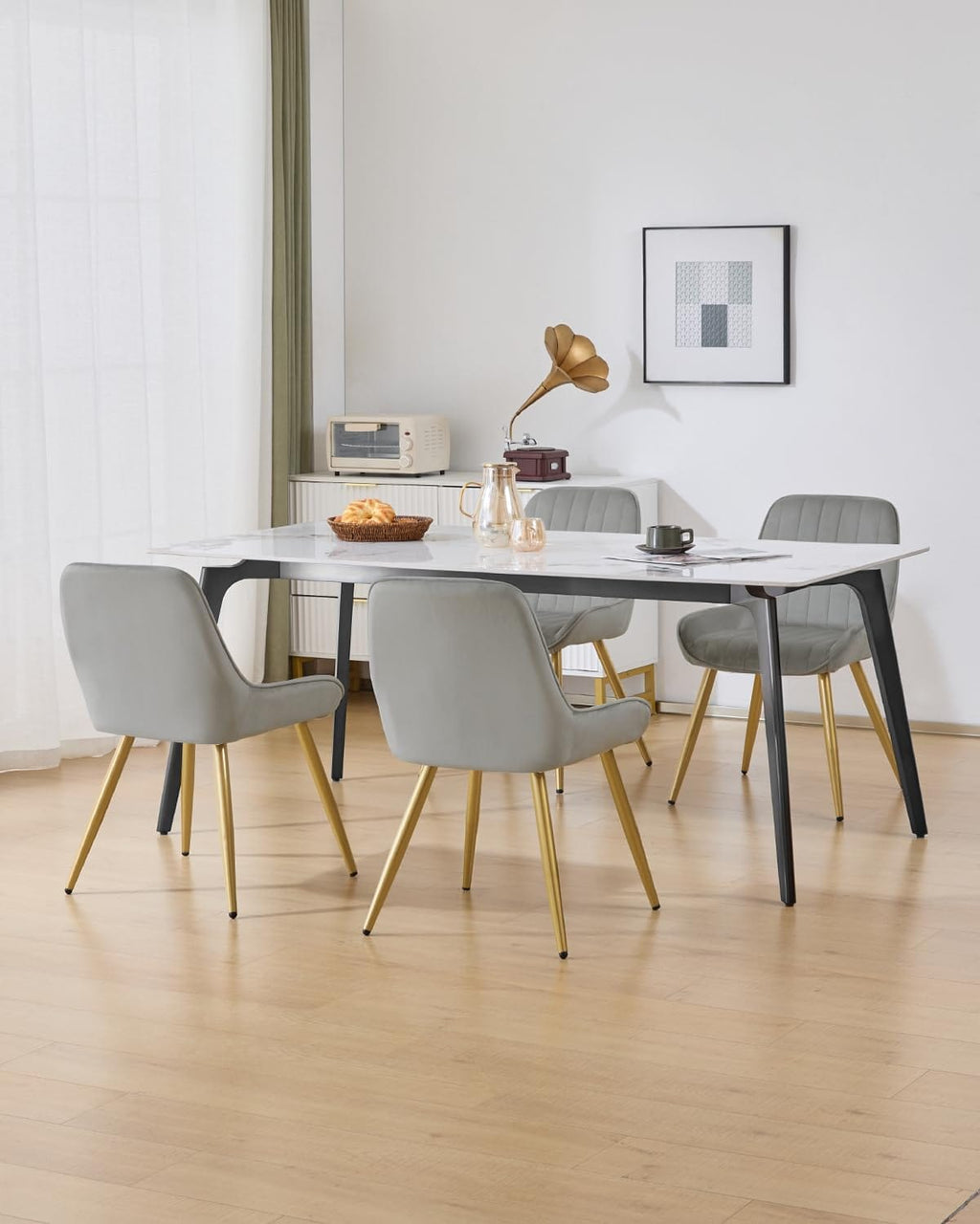 Shano Lestarain Dining Chairs Set of 4 | Velvet & Faux Leather | Ergonomic | 150kg Capacity