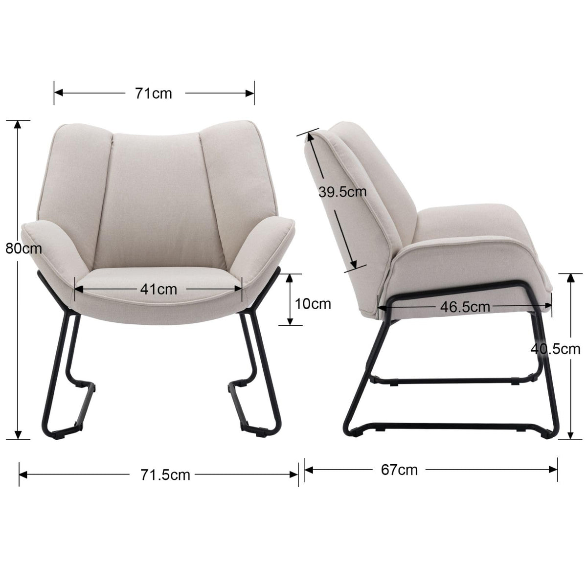 Shano Linen Accent Armchair | Quilted Upholstery | Black Sled Legs | 136kg | 6 Colours