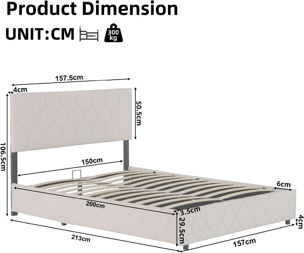Velvet Ottoman Storage Bed with Wingback Headboard | Hydraulic Lift | 300kg Capacity | Double & King | Grey & Cream