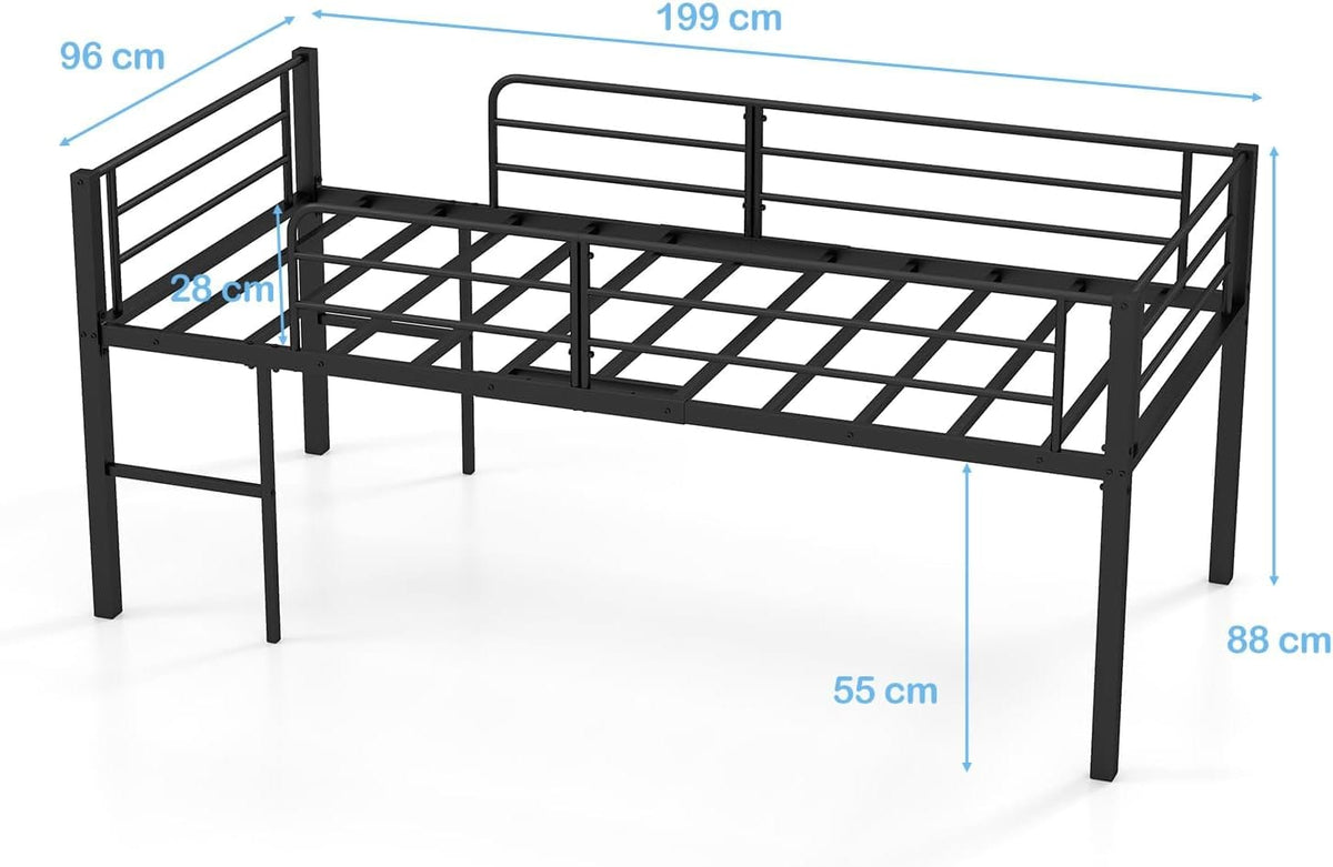 Metal Kids Bunk Bed, 3FT Children Loft Bed with Guardrails & 2 Ladders, Heavy Duty Toddler Bedframe for Boys Girls, No Box Spring Needed (Black)