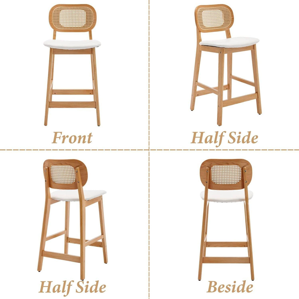 Shano Bar Stools Set of 2 | Rattan Backrest | Adjustable Height | PU Cushion | 4 Colours