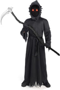Spooktacular Creations Child Unisex Black Grim Reaper Costume, Creepy Phantom Costume with Gloves Scythe Light-Up Glasses for Boys Halloween Dress up, Role-Playing