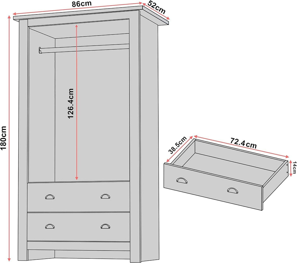 Shano 3 Door Wardrobe with Hanging Rail, 4 Shelves & 2 Drawers | White, Grey & Blue