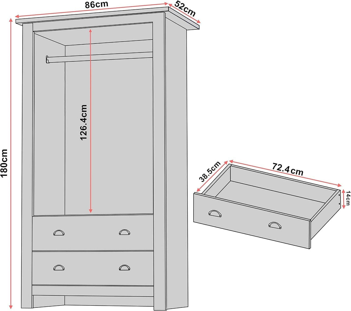 Shano 3 Door Wardrobe with Hanging Rail, 4 Shelves & 2 Drawers | White, Grey & Blue