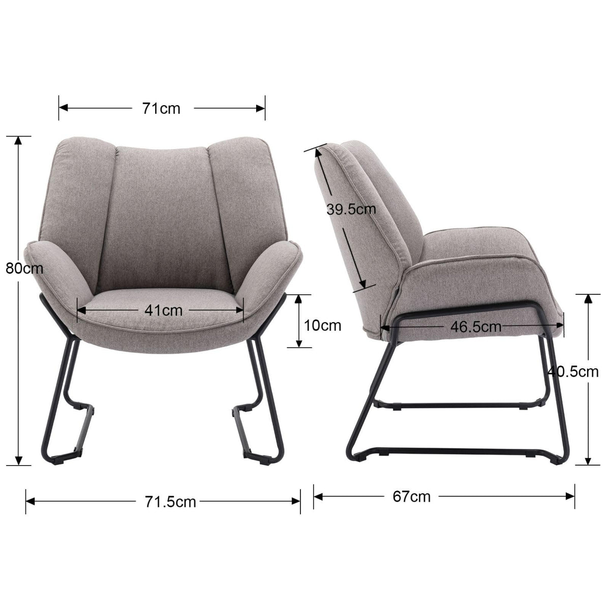 Shano Linen Accent Armchair | Quilted Upholstery | Black Sled Legs | 136kg | 6 Colours