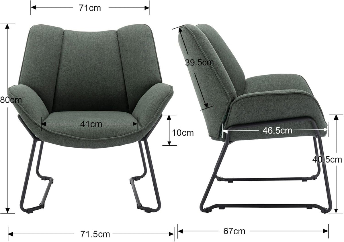 Shano Linen Accent Armchair | Quilted Upholstery | Black Sled Legs | 136kg | 6 Colours