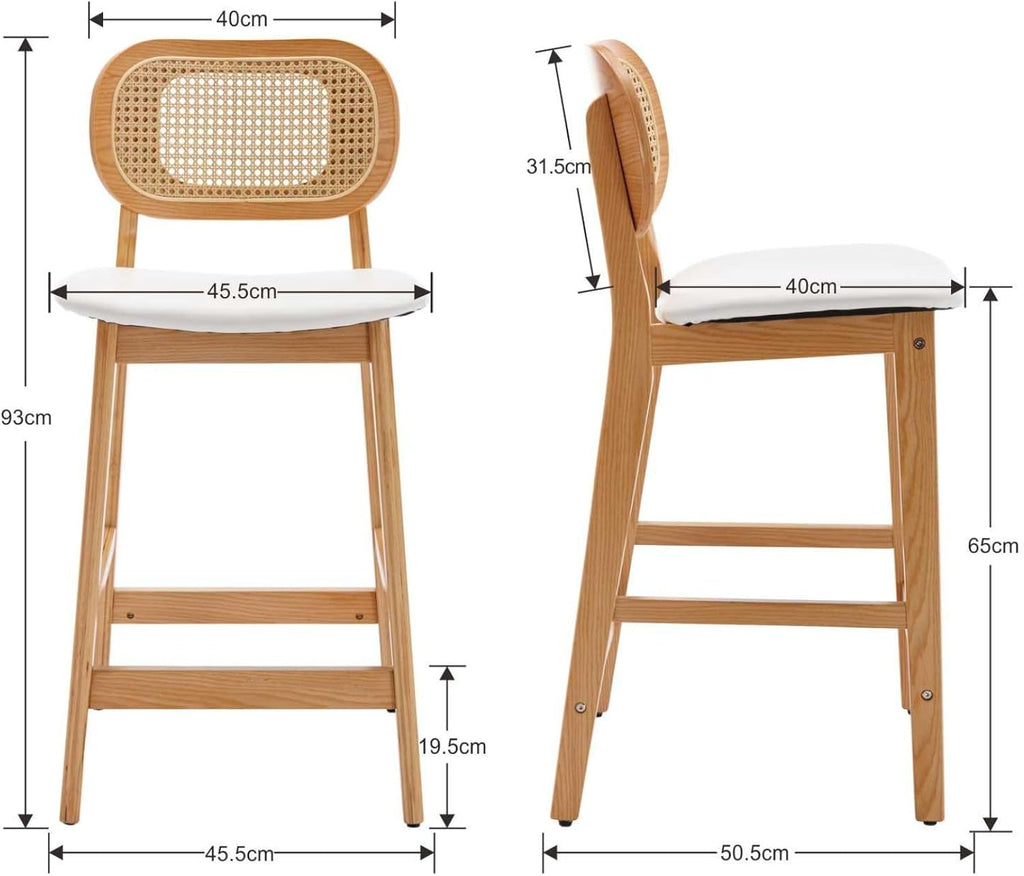 Shano Bar Stools Set of 2 | Rattan Backrest | Adjustable Height | PU Cushion | 4 Colours