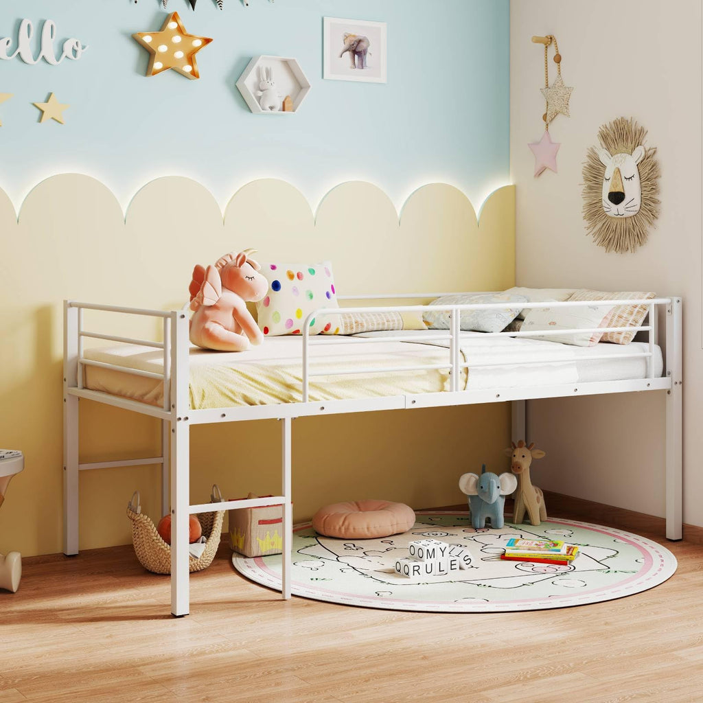 Metal Kids Bunk Bed, 3FT Children Loft Bed with Guardrails & 2 Ladders, Heavy Duty Toddler Bedframe for Boys Girls, No Box Spring Needed (Black)
