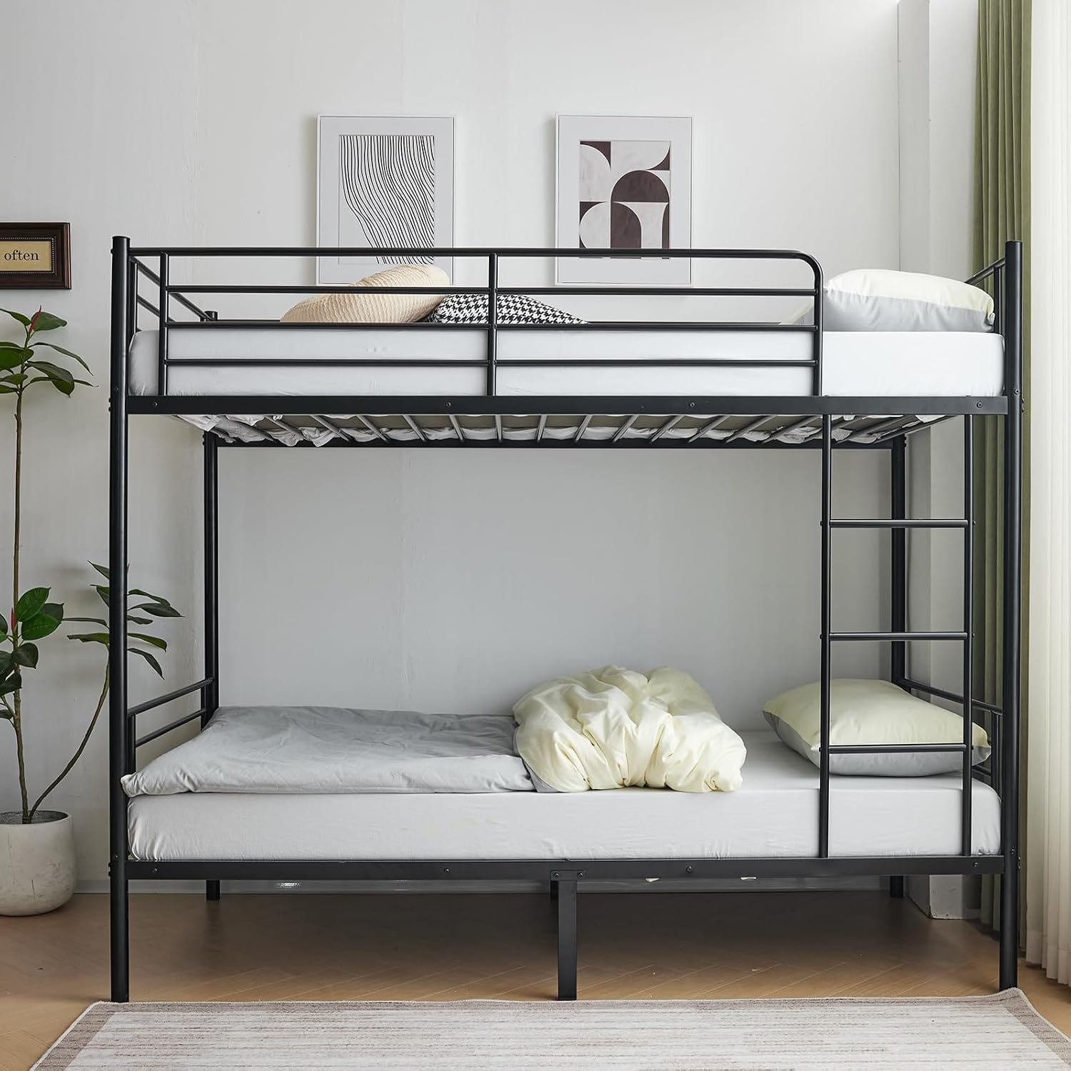 Heavy Duty Metal Bunk Bed Single over Single | Full-Length Guardrails | Optional Storage Drawers | Black & White