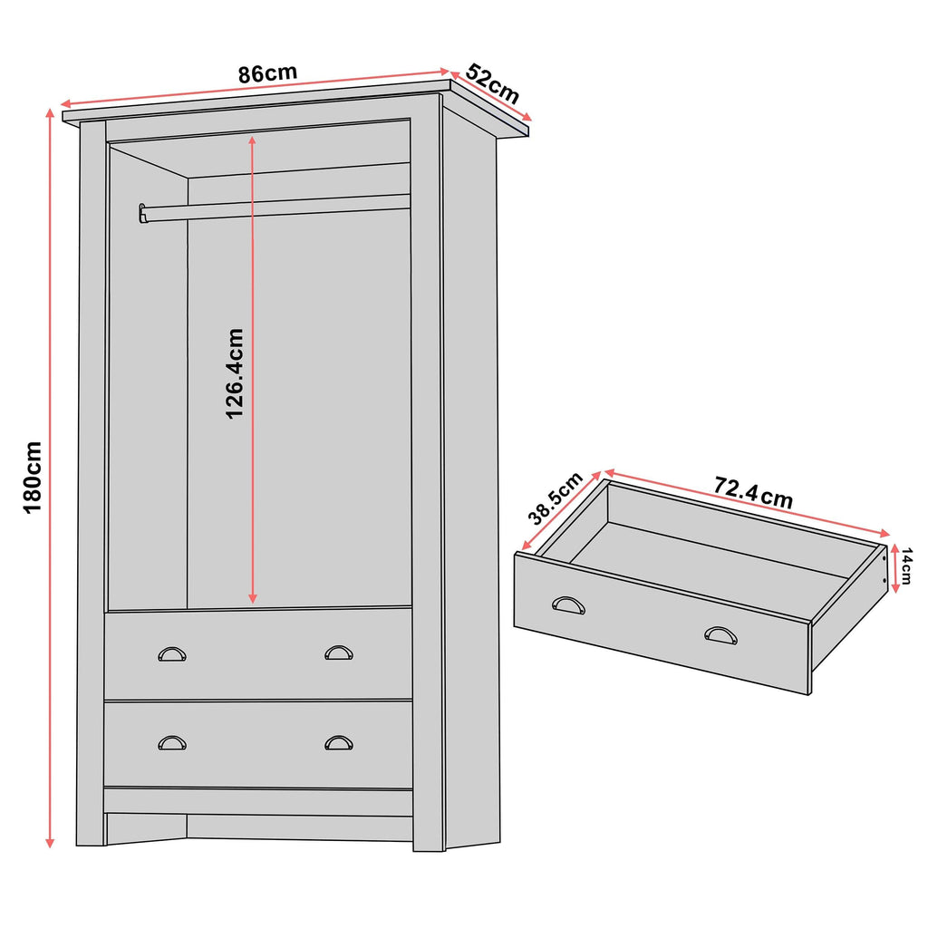 Shano 3 Door Wardrobe with Hanging Rail, 4 Shelves & 2 Drawers | White, Grey & Blue