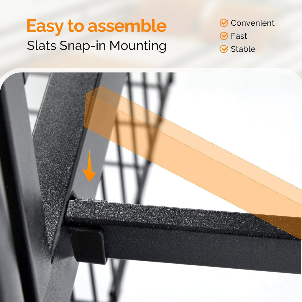 Metal Bunk Bed Single over Single | 38cm Full-Length Guardrail | Non-Slip Ladder | Optional Drawer | Black, White & Grey