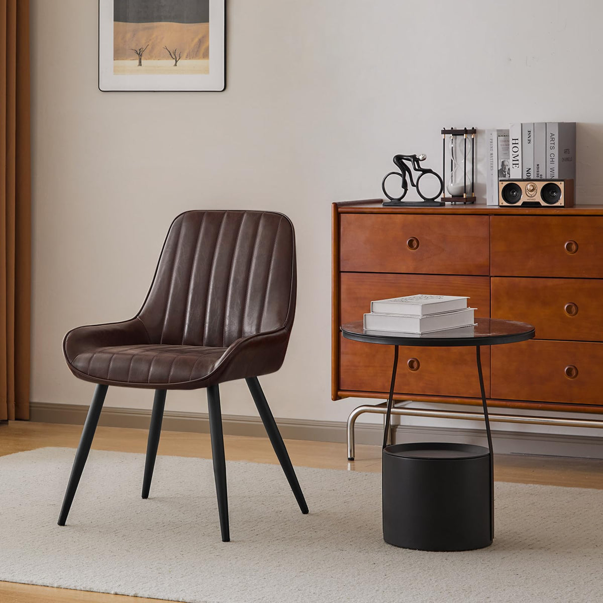 Shano Lestarain Dining Chairs Set of 4 | Velvet & Faux Leather | Ergonomic | 150kg Capacity
