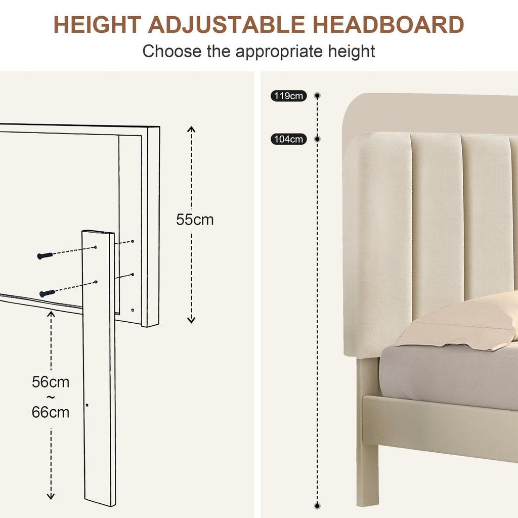 Shano Furniture Velvet Upholstered Double Bed Frame, Grey