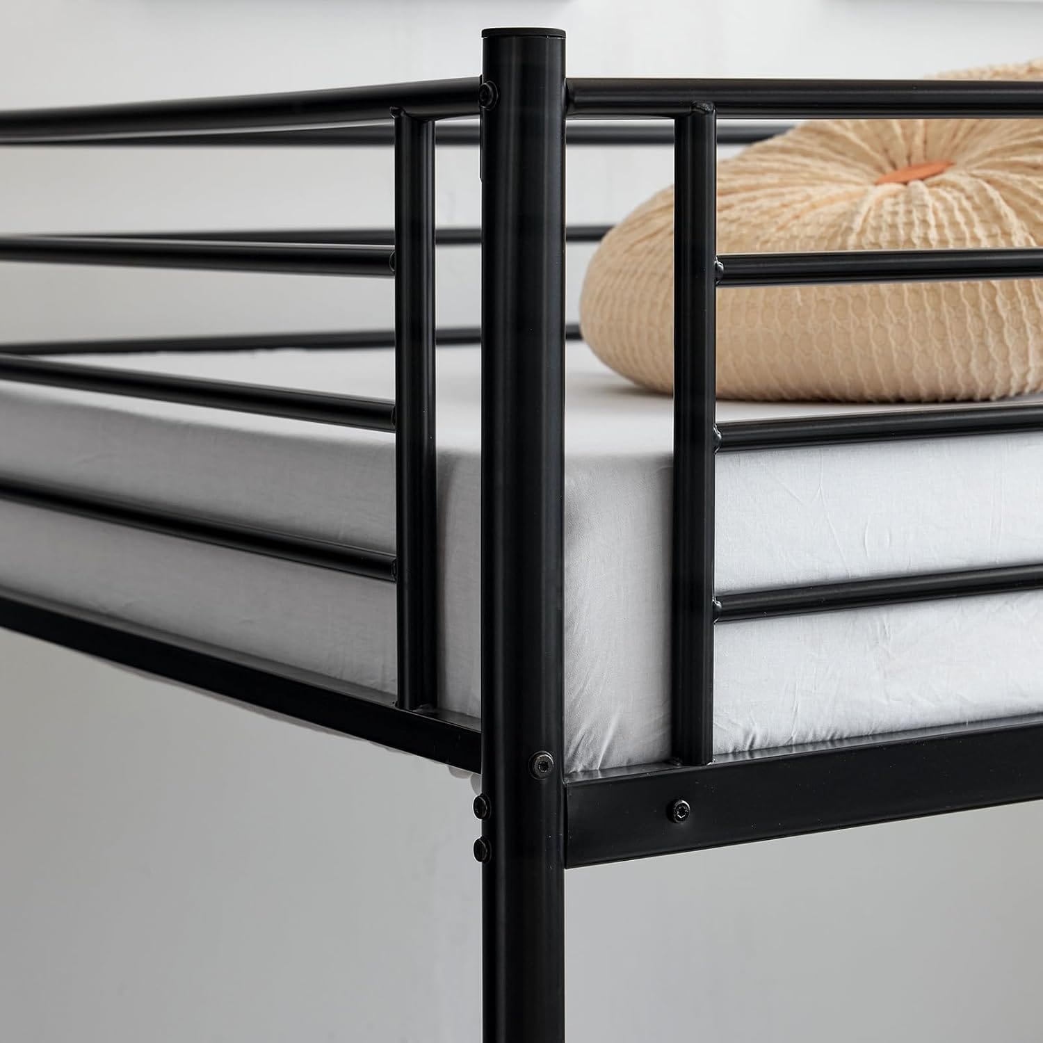 Heavy Duty Metal Bunk Bed Single over Single | Full-Length Guardrails | Optional Storage Drawers | Black & White