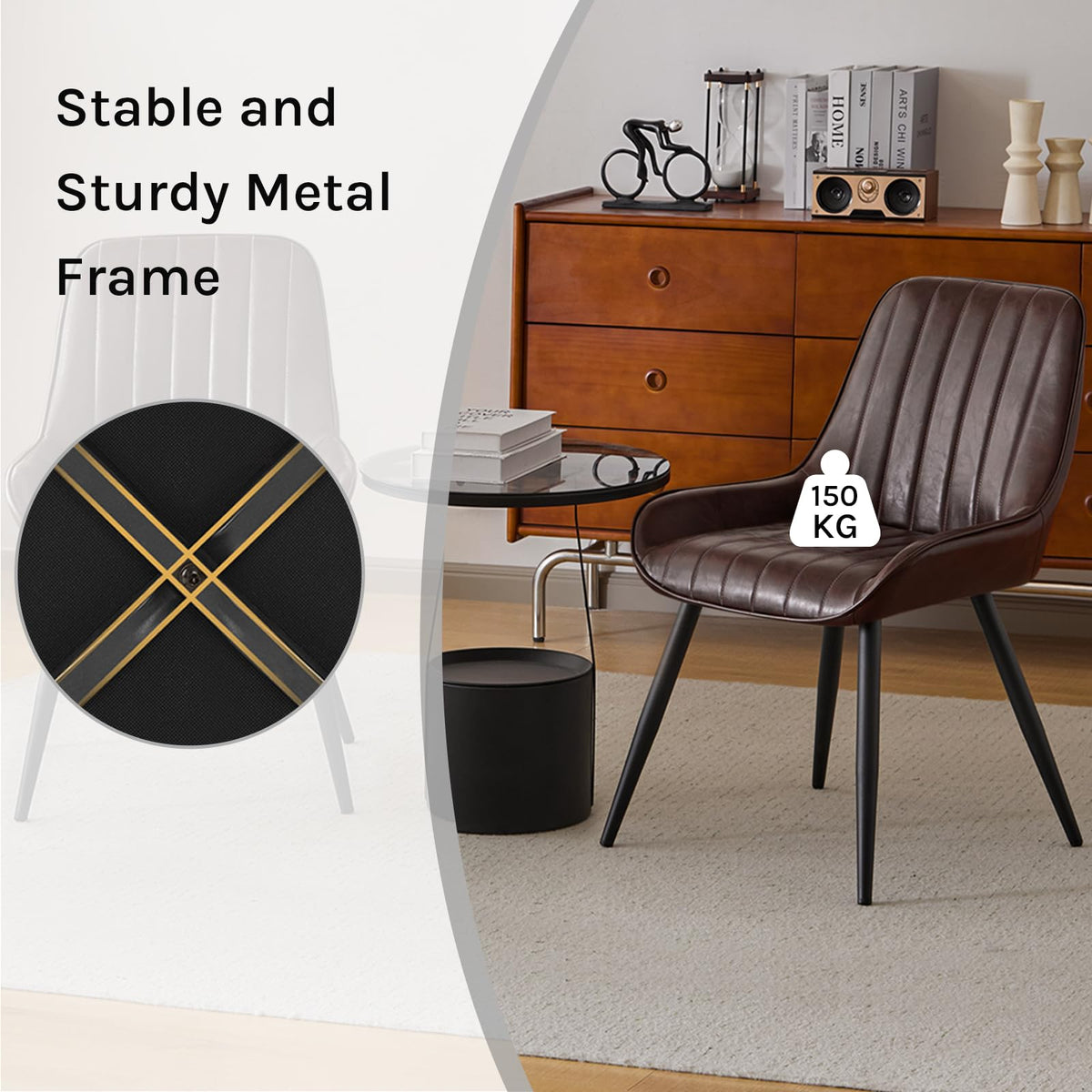 Shano Lestarain Dining Chairs Set of 4 | Velvet & Faux Leather | Ergonomic | 150kg Capacity
