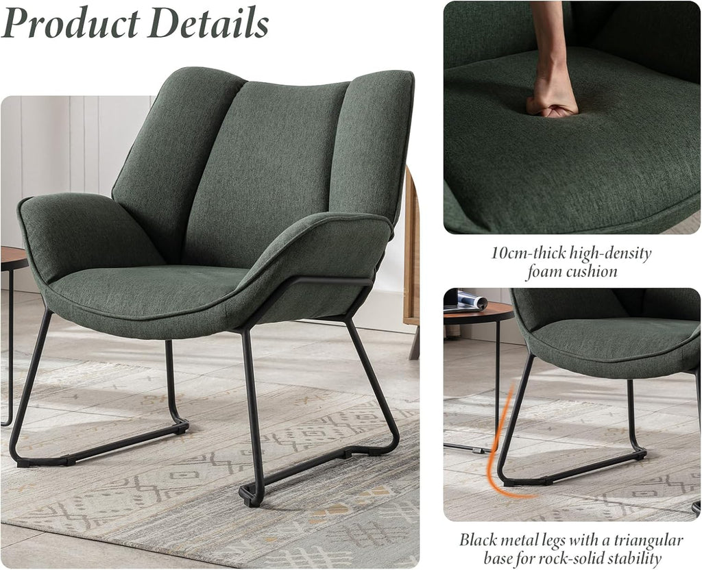 Shano Linen Accent Armchair | Quilted Upholstery | Black Sled Legs | 136kg | 6 Colours