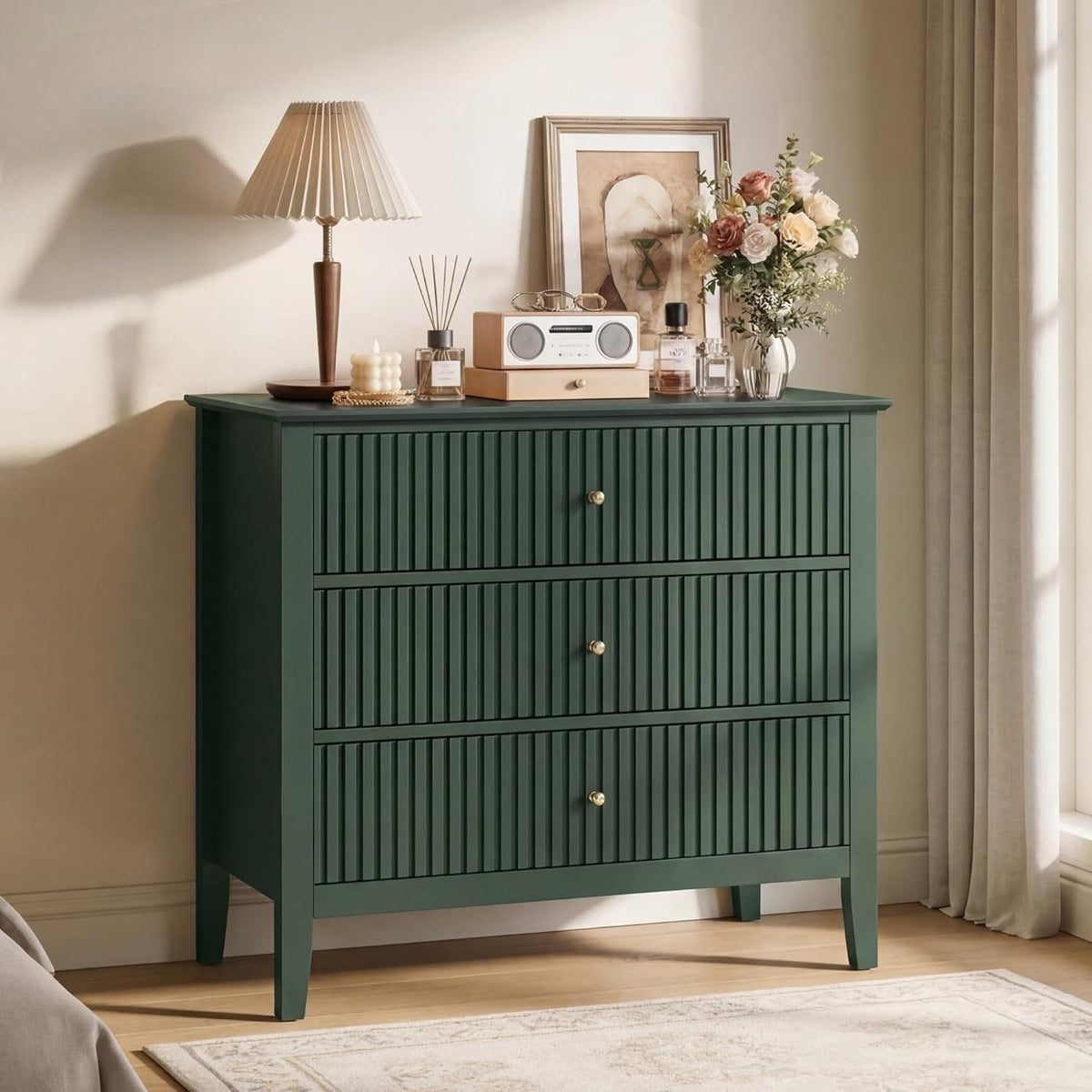 Fluted Chest of Drawers | 6 or 3 Drawers | Wide MDF Storage Unit | Water-Resistant | Black, Blue & Green