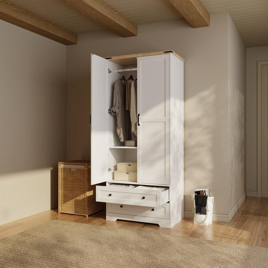 Shano Wardrobe with 3 Doors & 4 Drawers | White, Black, Grey & Oak