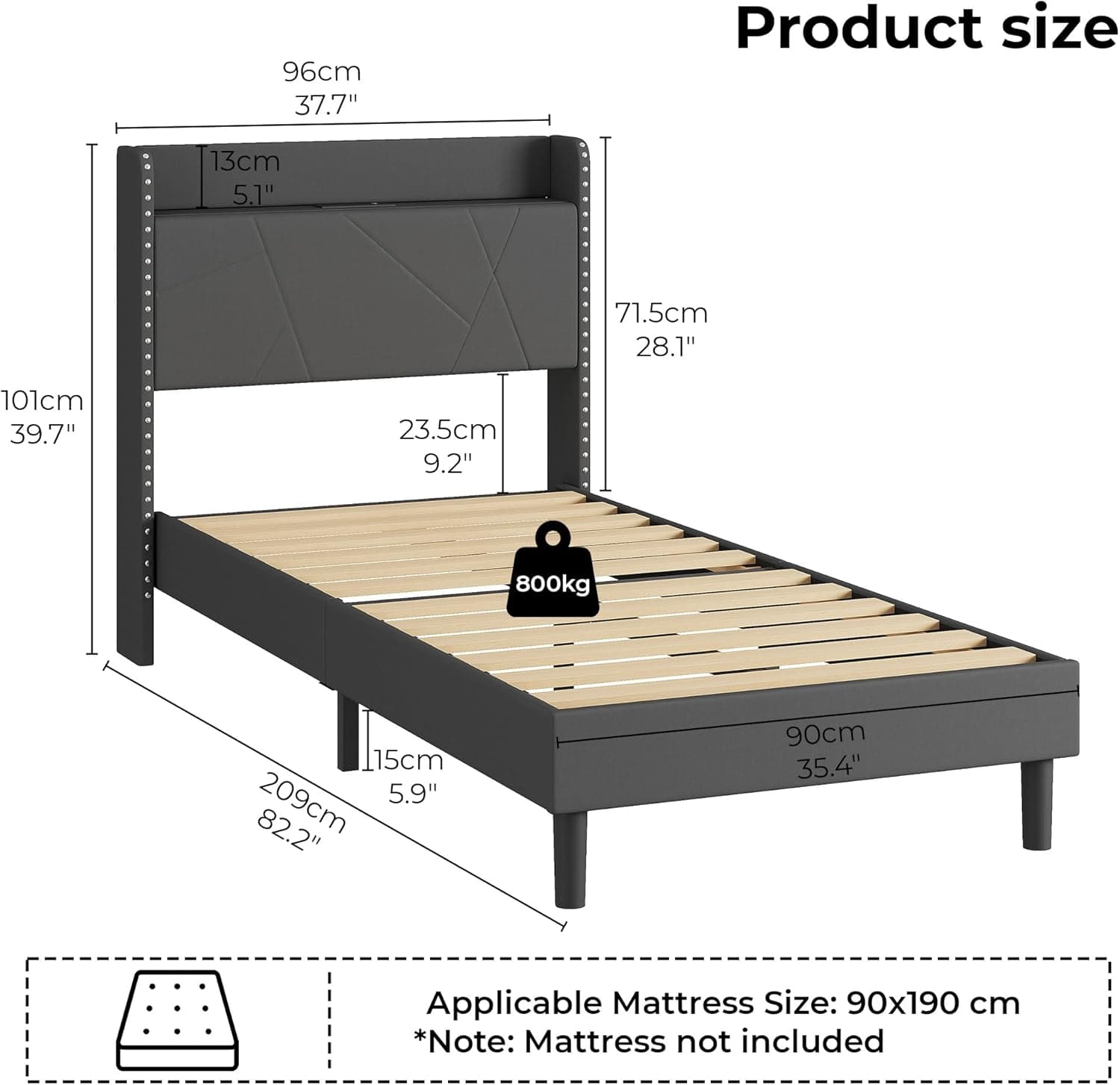 Upholstered Bed Frame with Built-In Charging Station | Linen Headboard | Storage | Single, Double & King